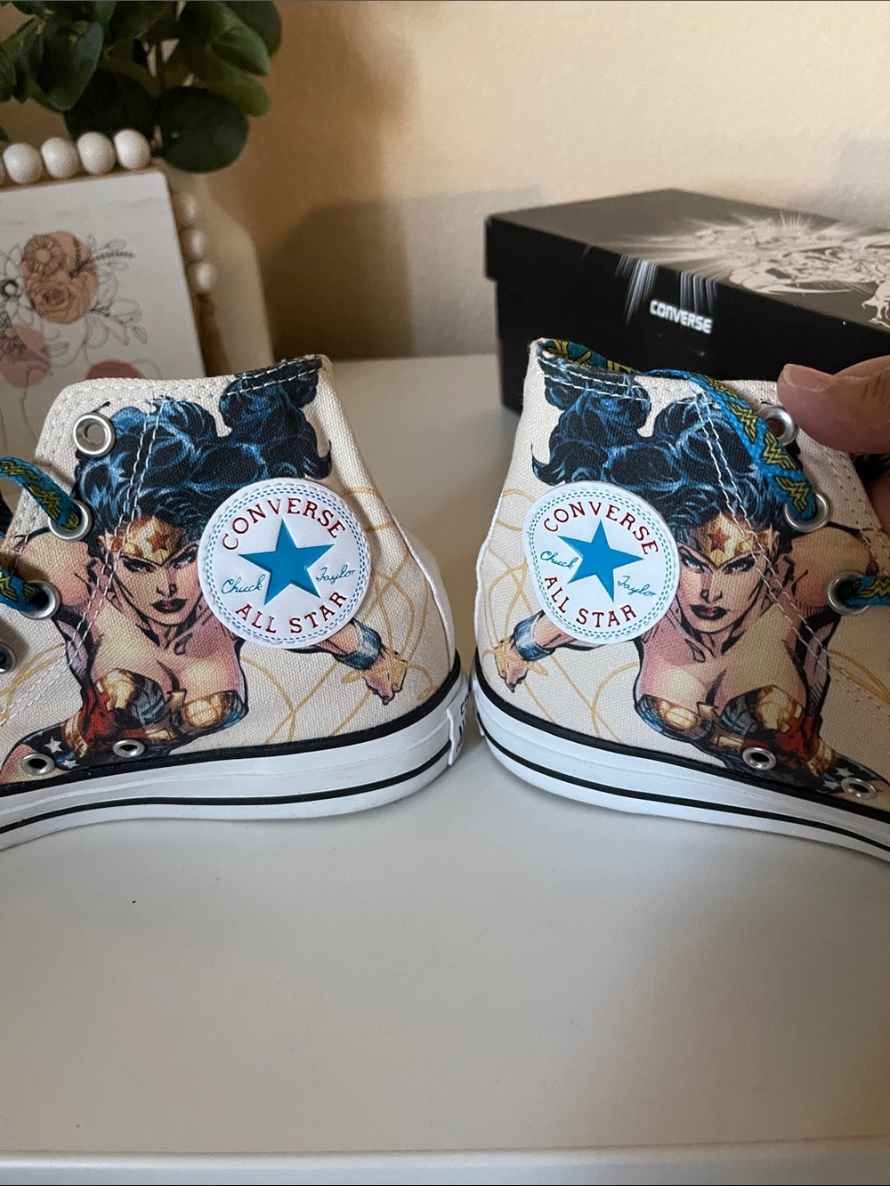 Converse Wonder Woman High Top Sneakers — White with Blue & Gold Accents 8 - Picture 8 of 12